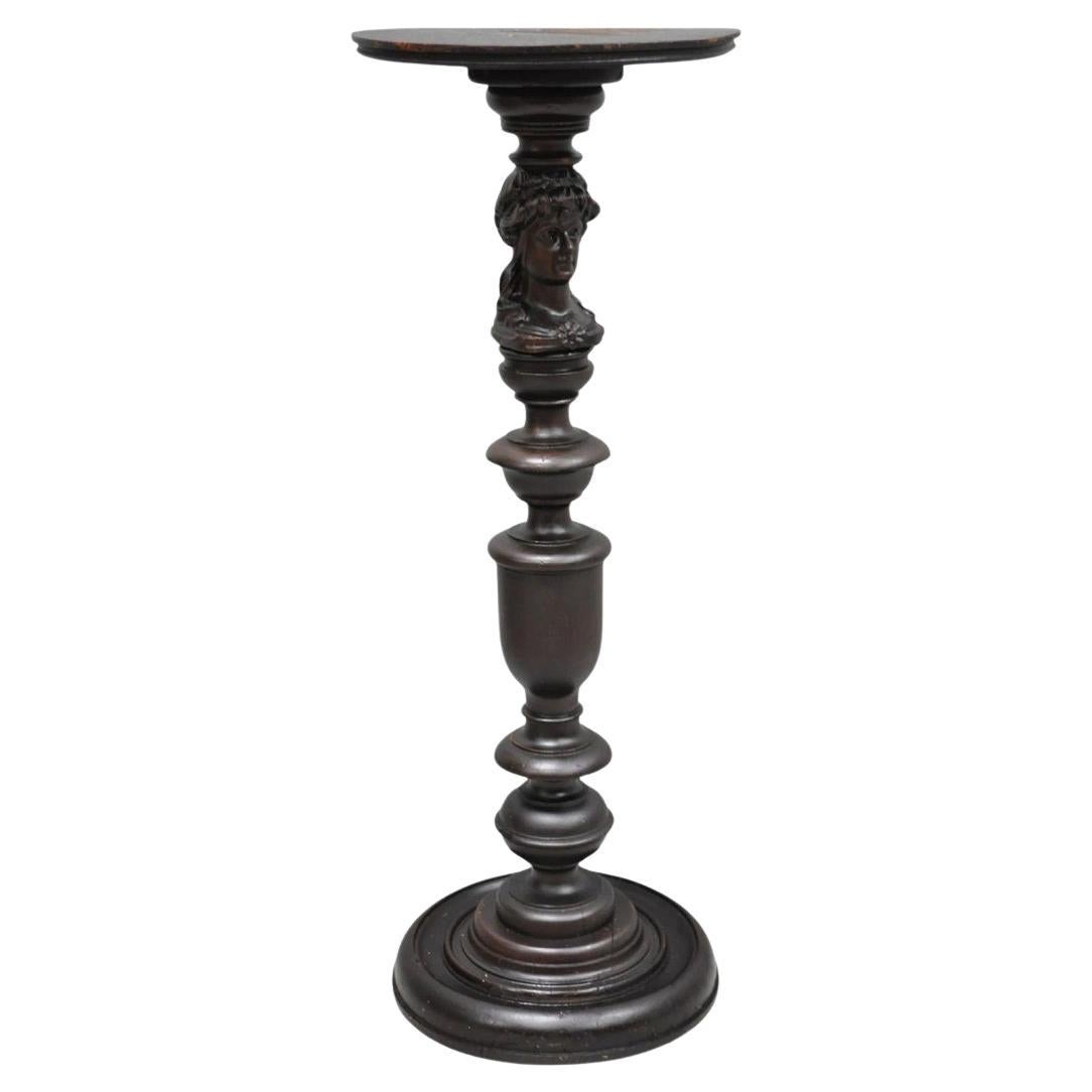 Antique French Renaissance Maiden Bust Column Mahogany Pedestal Plant Stand
