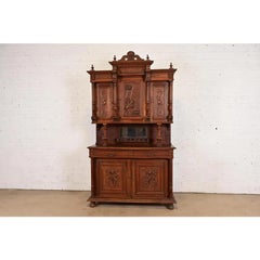 Antique French Renaissance Monumental Ornate Carved Oak Sideboard, Circa 1890s