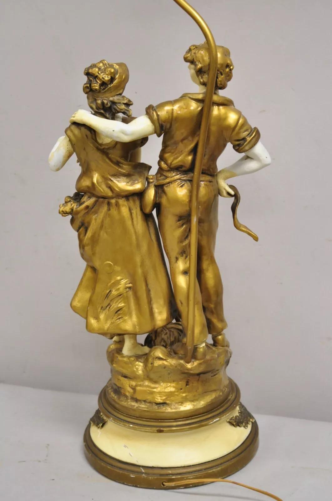 Antique French Renaissance Moreau Figural Metal Table Lamp, Wife & Farmer (Moglie e contadino) in vendita 3