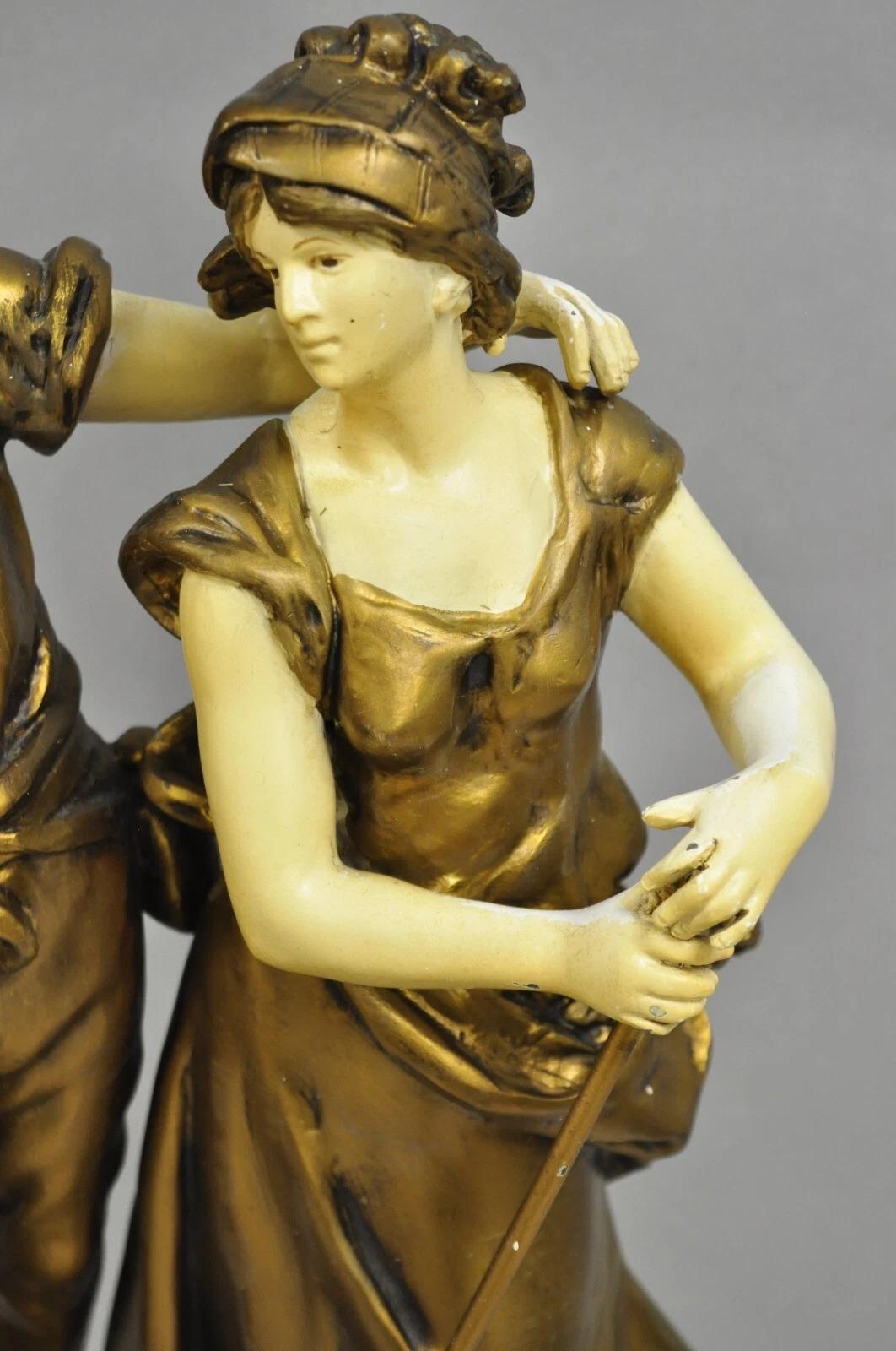 20th Century Antique French Renaissance Moreau Figural Metal Table Lamp, Wife & Farmer For Sale