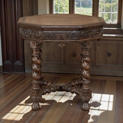 Antique French Renaissance Octagonal Barley Twist Table