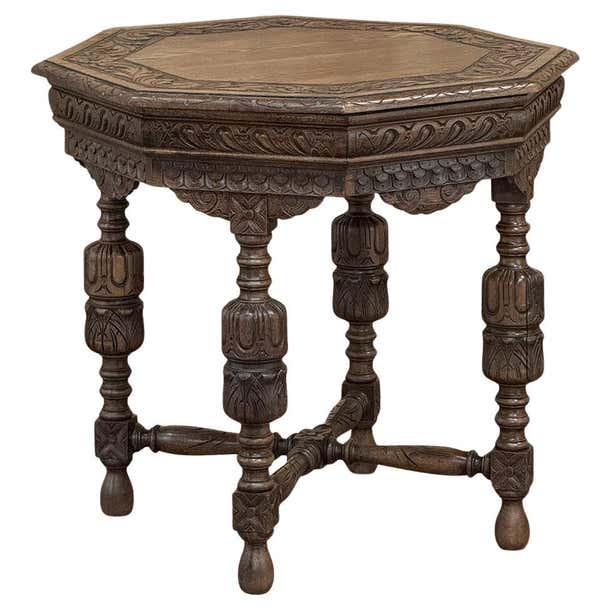 Antique French Renaissance Octagonal Carved End Table For Sale at 1stDibs