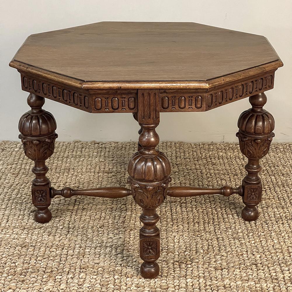 Oak Antique French Renaissance Octagonal End Table