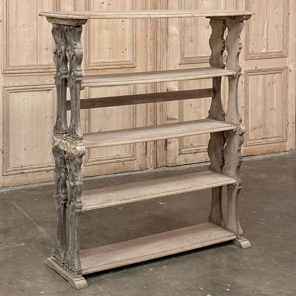 Rinascimento Antique French Renaissance Open Bookcase in Stripped Oak in vendita