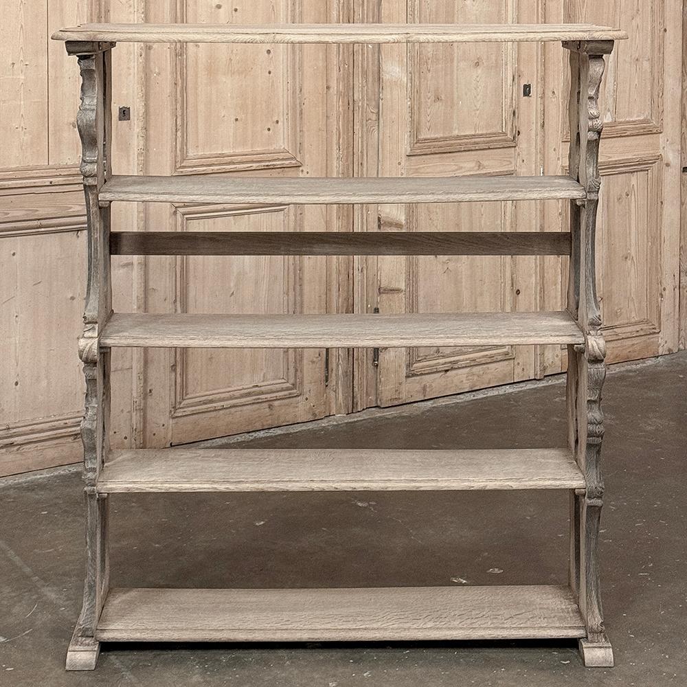 Francese Antique French Renaissance Open Bookcase in Stripped Oak in vendita