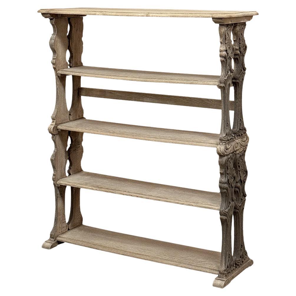 Antique French Renaissance Open Bookcase in Stripped Oak