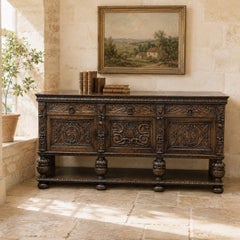 Antique French Renaissance Raised Buffet in Carved Oak