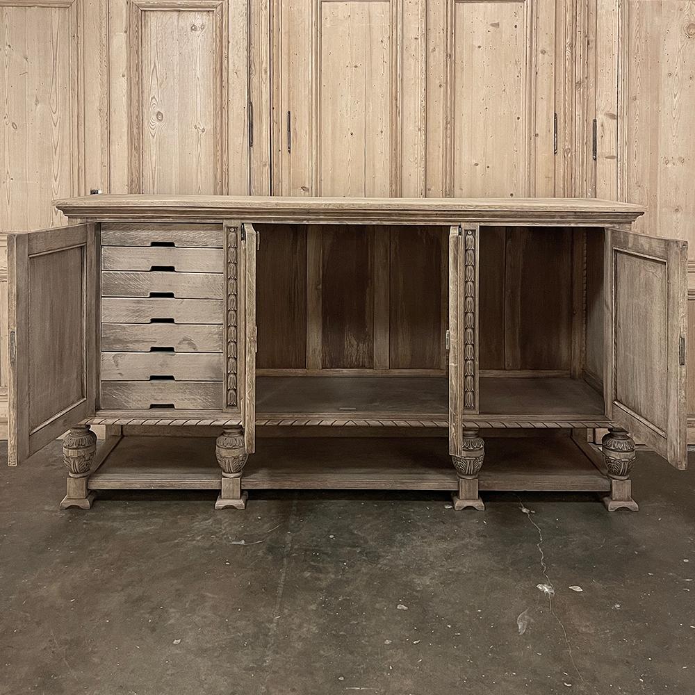 Hand-Crafted Antique French Renaissance Raised Buffet in Stripped Oak For Sale