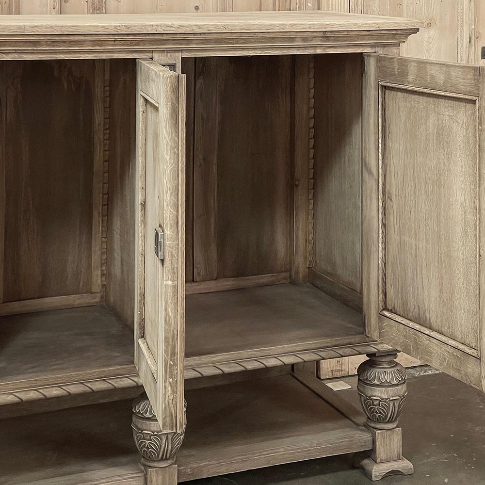 20th Century Antique French Renaissance Raised Buffet in Stripped Oak For Sale