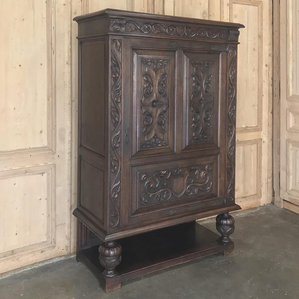 Hand-Carved Antique French Renaissance Raised Cabinet