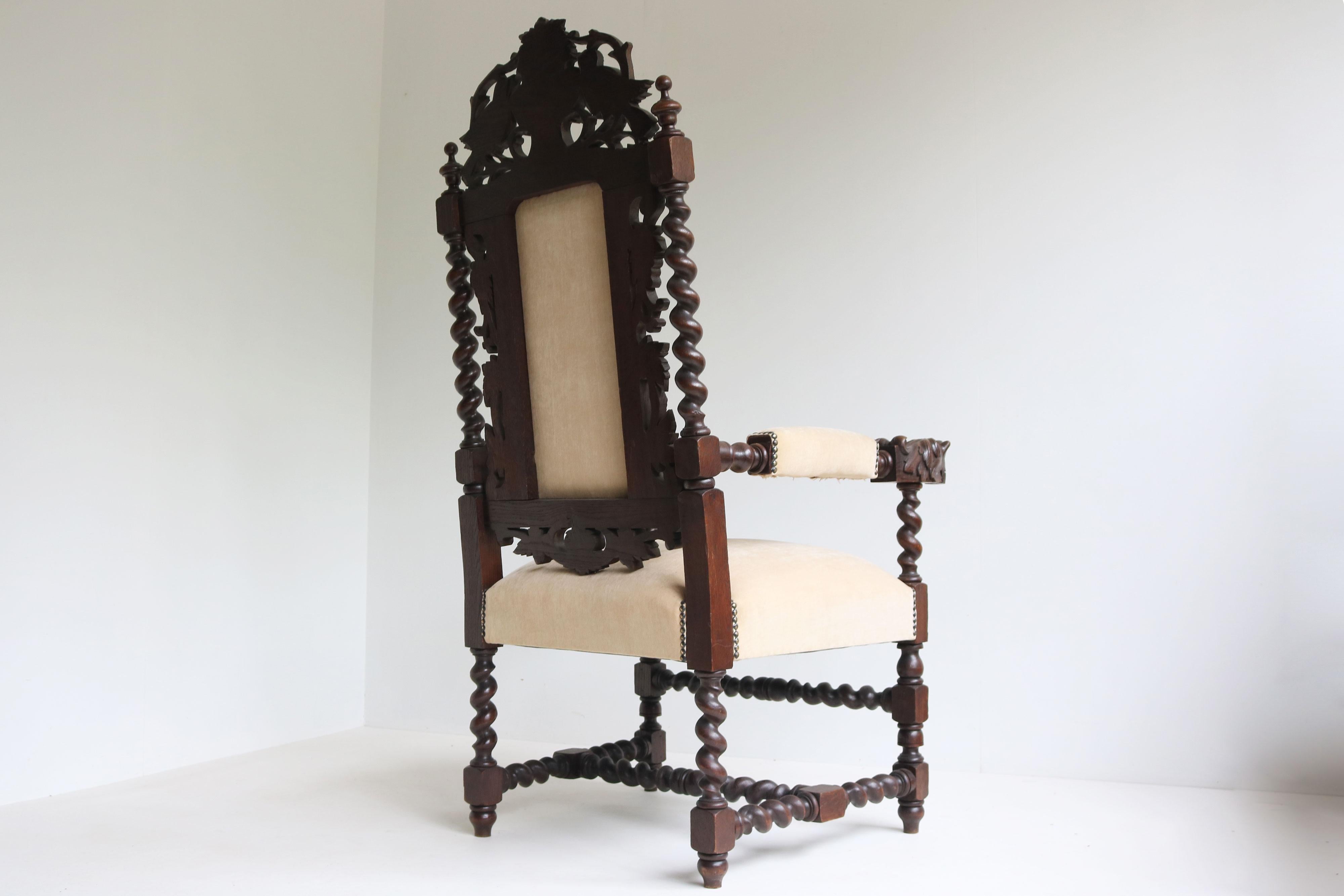 Antique French Renaissance Revival Arm chair / Throne Chair caccia d'orzo ritorto in vendita 2