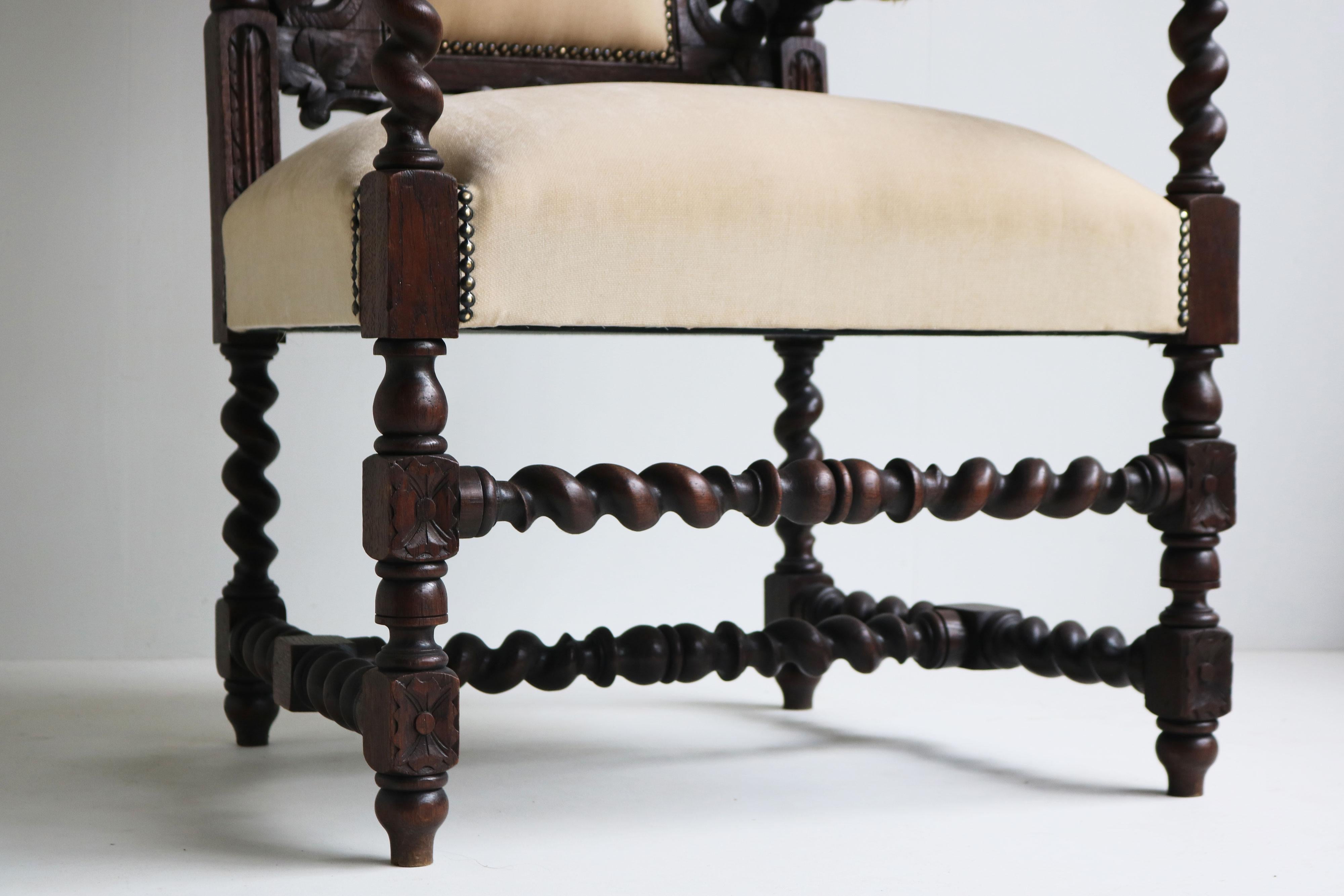 Fine XIX secolo Antique French Renaissance Revival Arm chair / Throne Chair caccia d'orzo ritorto in vendita