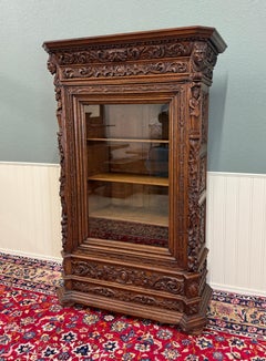Antique French Renaissance Revival Bookcase Cabinet Side Doors Oak c. 1880s