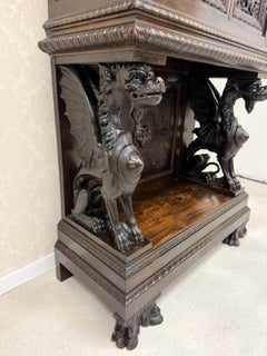 Antique French Renaissance Revival Cabinet with Griffin Supports, Carved Cupboar