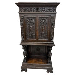 Antique French Renaissance Revival Cabinet with Griffin Supports, Carved Cupboar