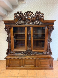 Antique French Renaissance Revival Carved Display Cabinet with Cherubs