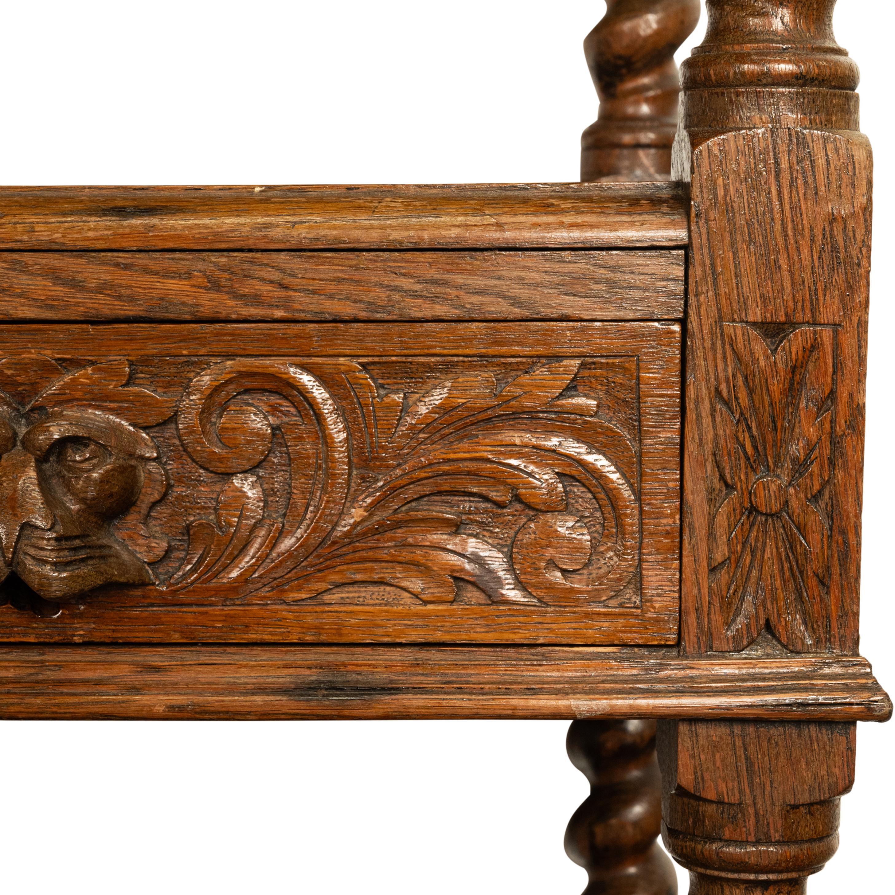 Antique French Renaissance Revival Carved Oak Barley Twist Server Buffet 1870 For Sale 9