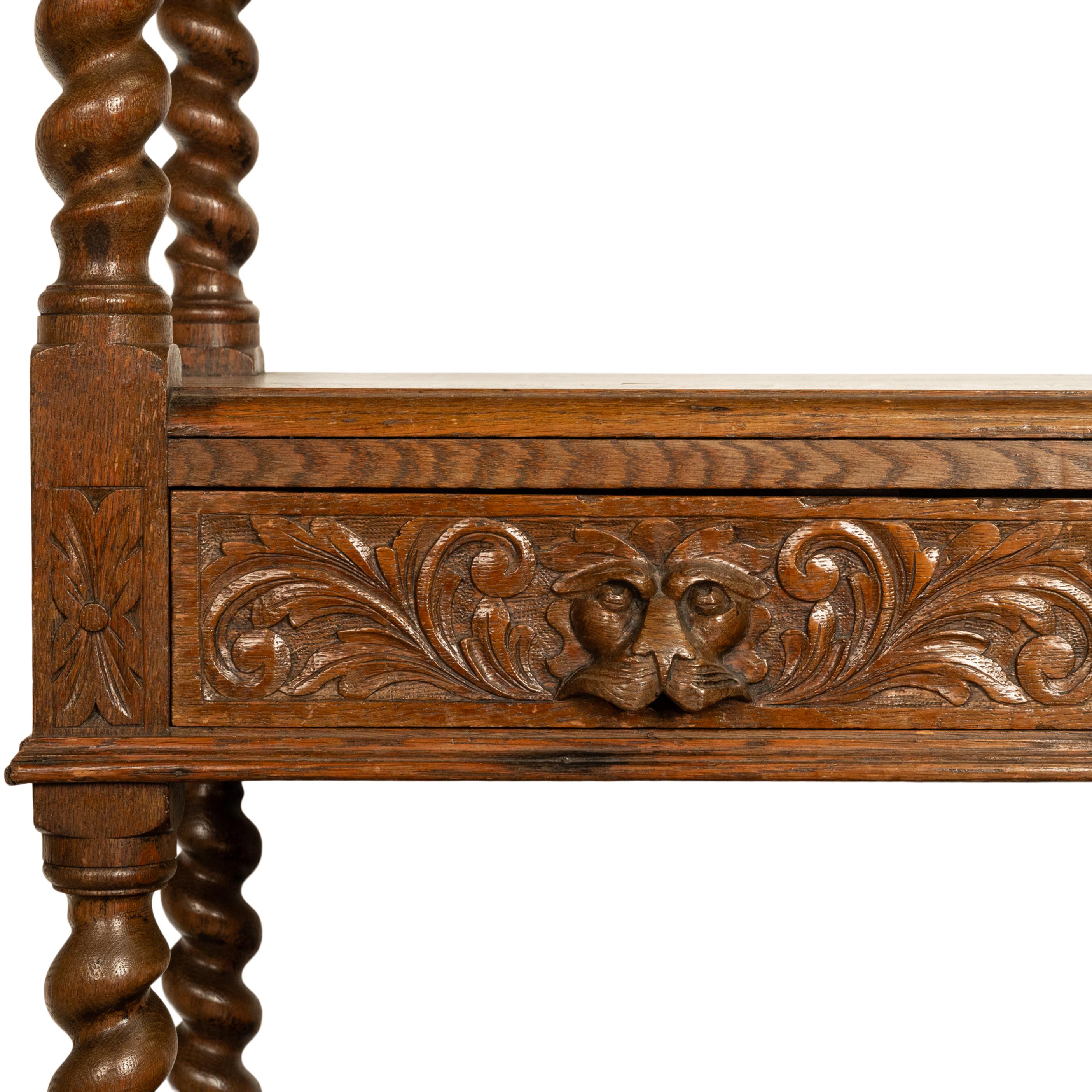 Antique French Renaissance Revival Carved Oak Barley Twist Server Buffet 1870 For Sale 10