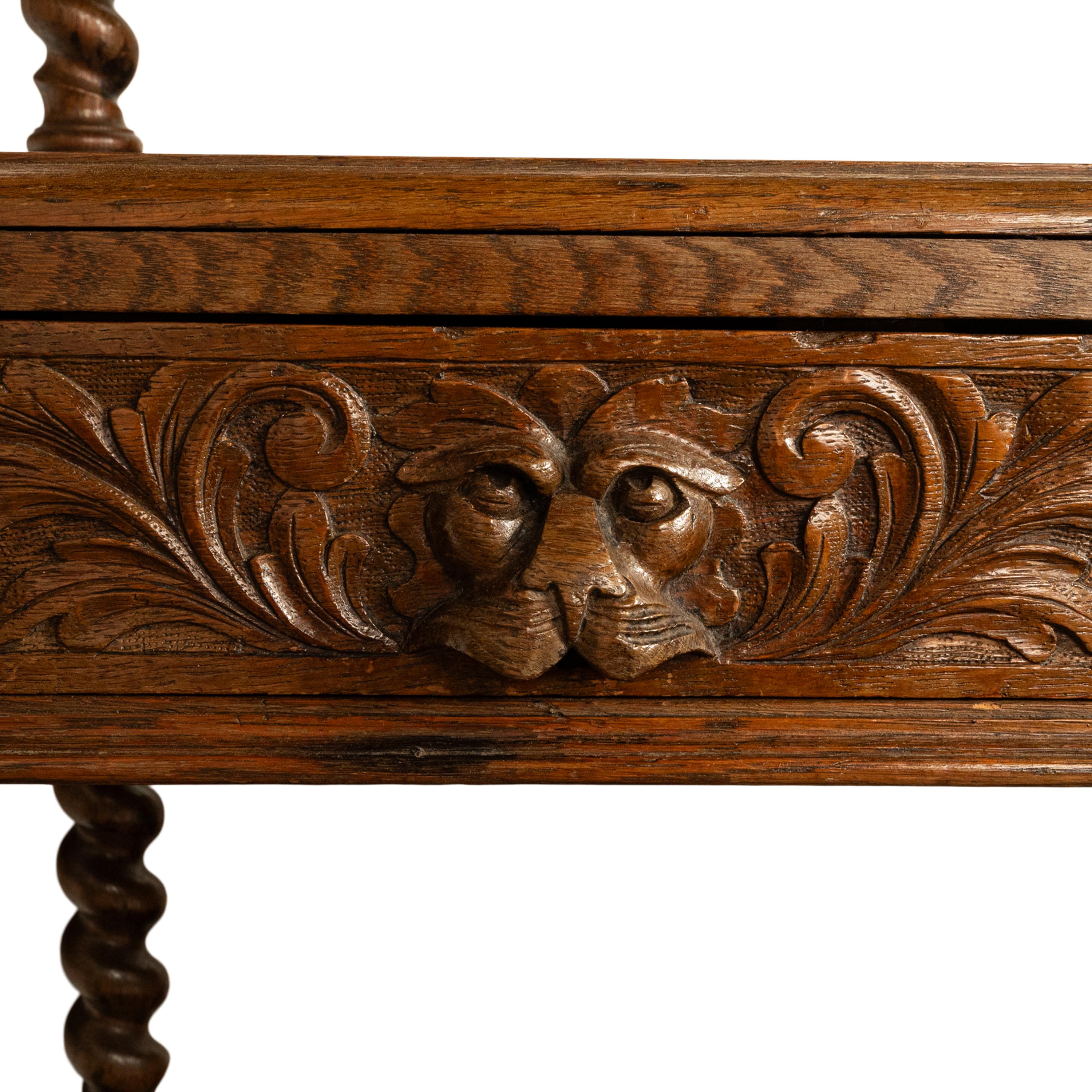 Antique French Renaissance Revival Carved Oak Barley Twist Server Buffet 1870 For Sale 11