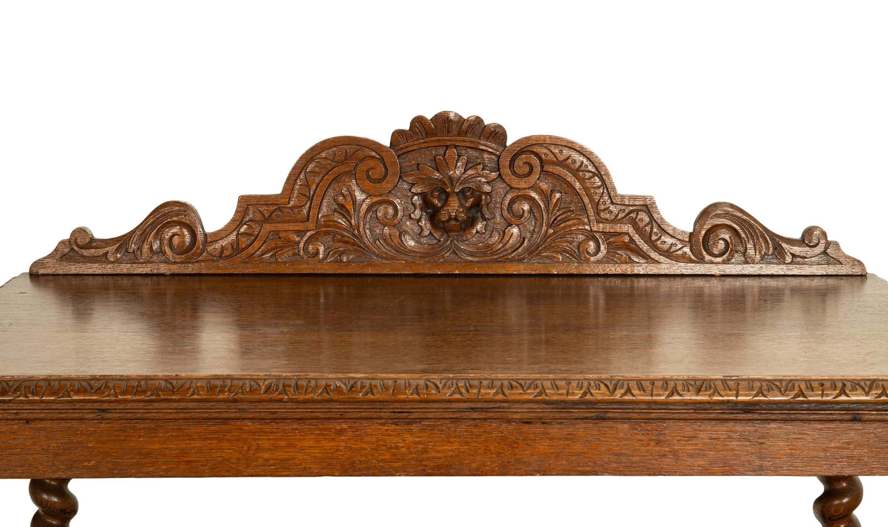 Antique French Renaissance Revival Carved Oak Barley Twist Server Buffet 1870 For Sale 12