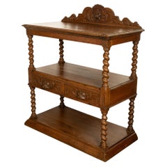 Antique French Renaissance Revival Carved Oak Barley Twist Server Buffet 1870