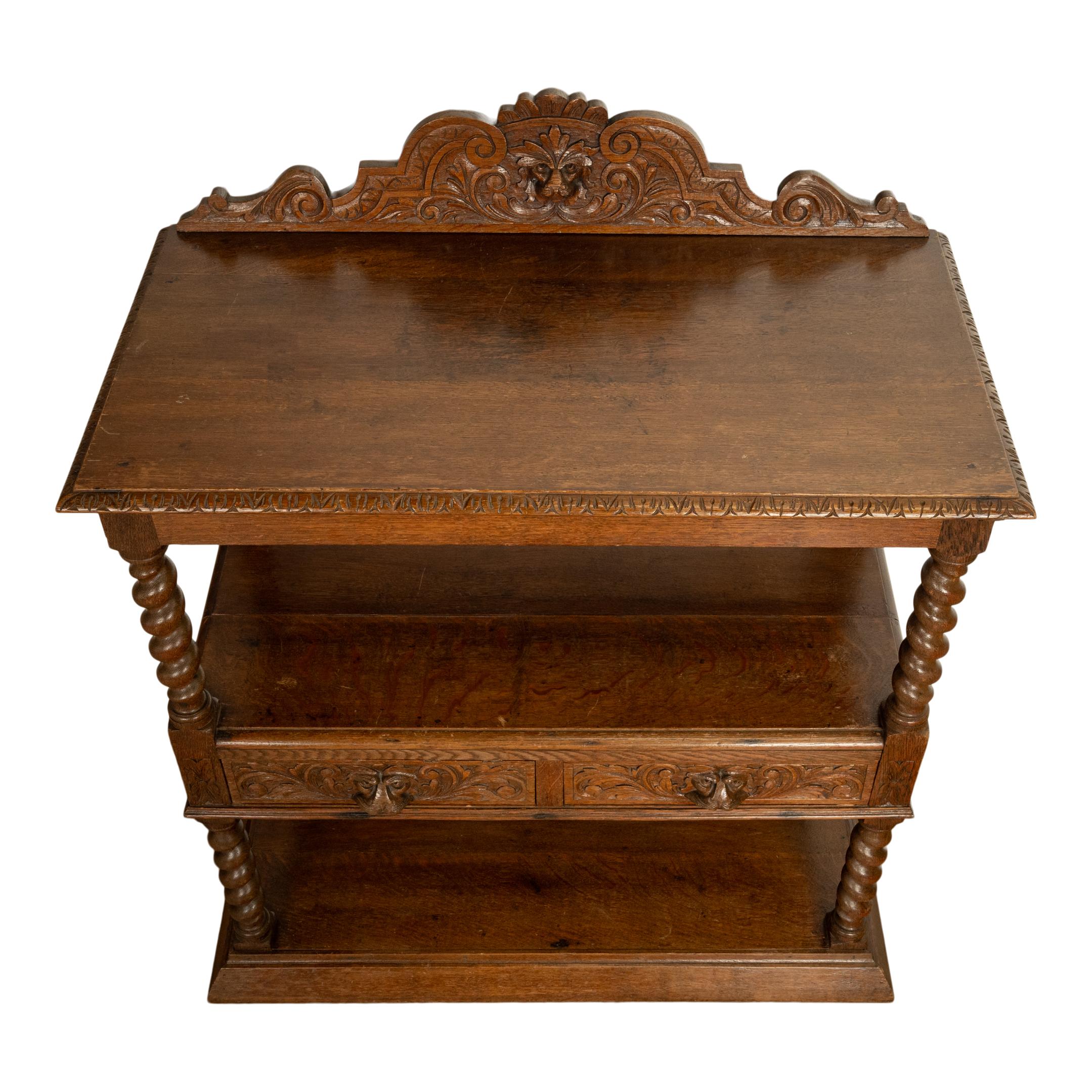Antique French Renaissance Revival Carved Oak Barley Twist Server Buffet 1870 For Sale 5