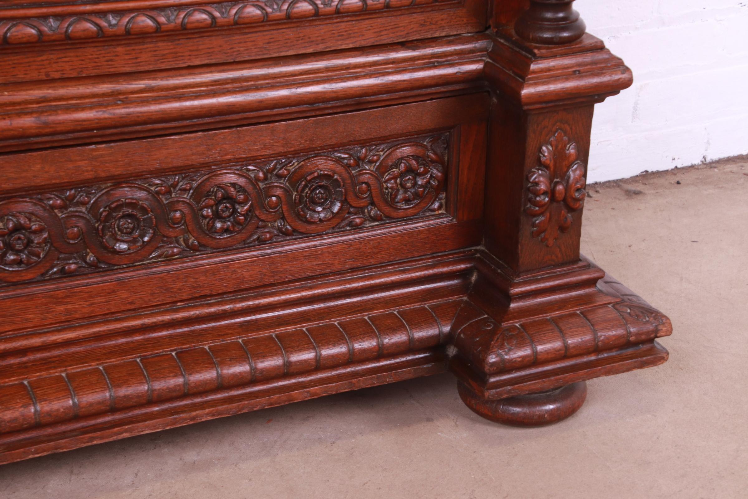 Antique French Renaissance Revival Carved Oak Bibliotheque Bookcase Cabinet 6