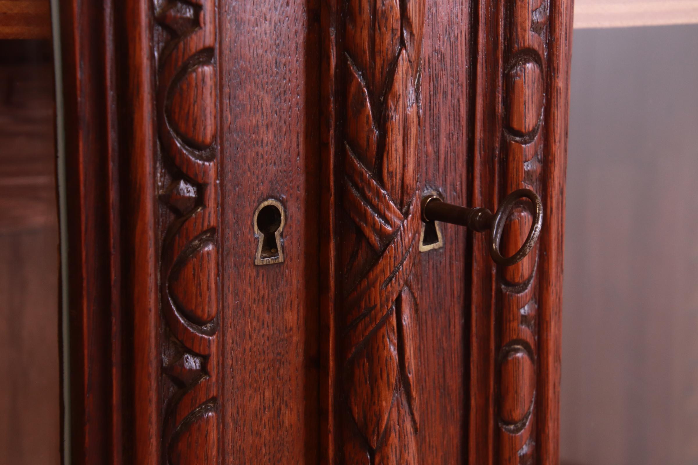 Antique French Renaissance Revival Carved Oak Bibliotheque Bookcase Cabinet 11
