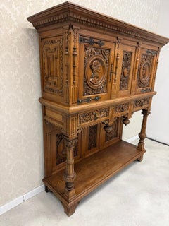 Antique French Renaissance Revival Carved Oak Cabinet, Circa 1880