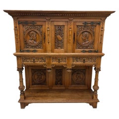 Antique French Renaissance Revival Carved Oak Cabinet, Circa 1880