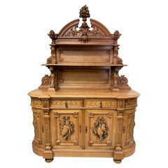 Antique French Renaissance Revival Carved Oak Sideboard, Monumental Figural Hunt