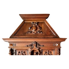 Antique French Renaissance Revival Carved Walnut Mantel, Circa 1880.