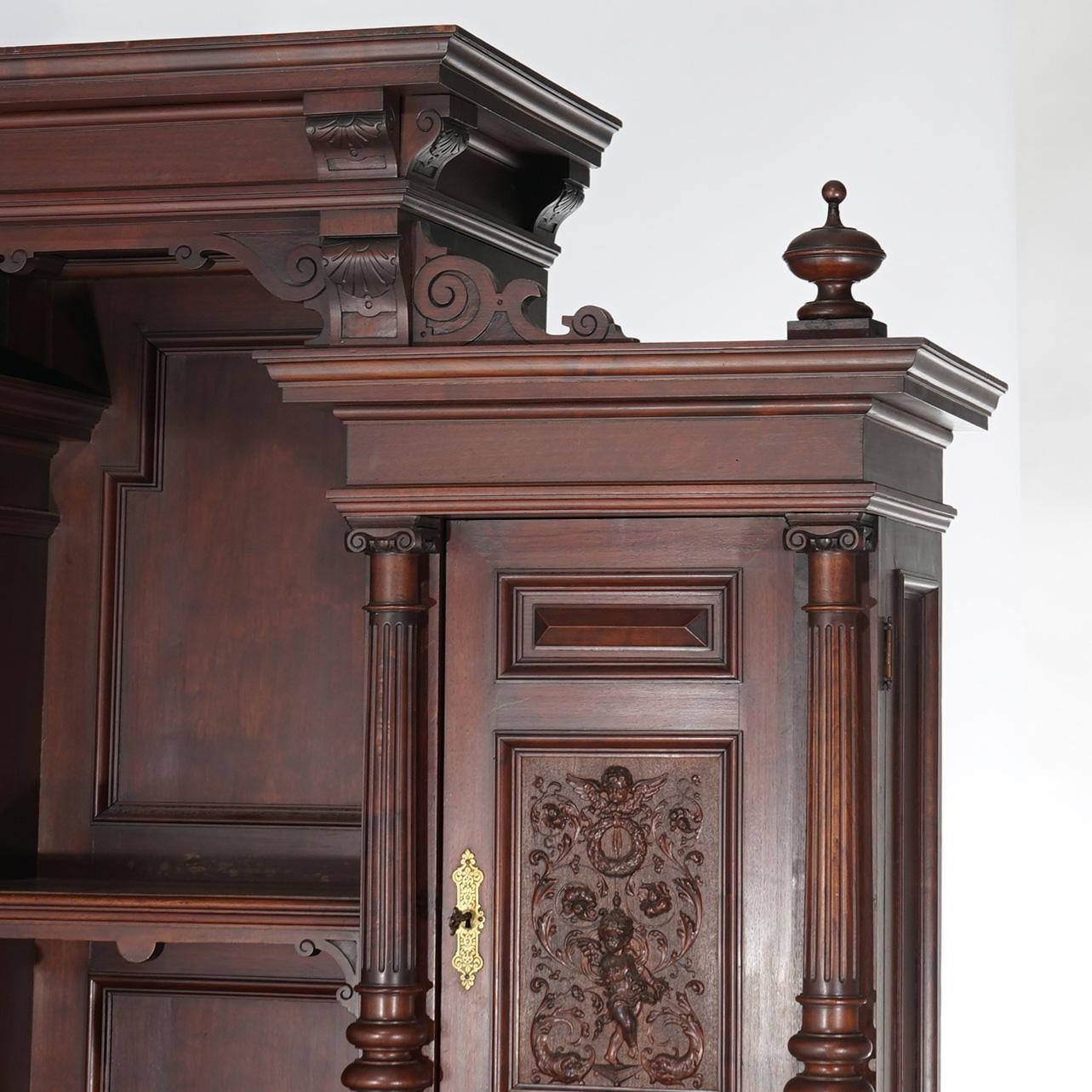 Antique French Renaissance Revival Carved Walnut Marble Top Court Cupboard C1890 For Sale 5