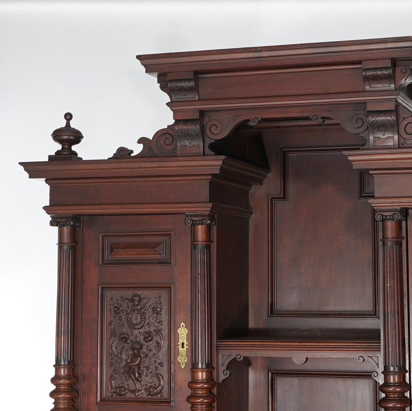 Antique French Renaissance Revival Carved Walnut Marble Top Court Cupboard C1890 For Sale 6