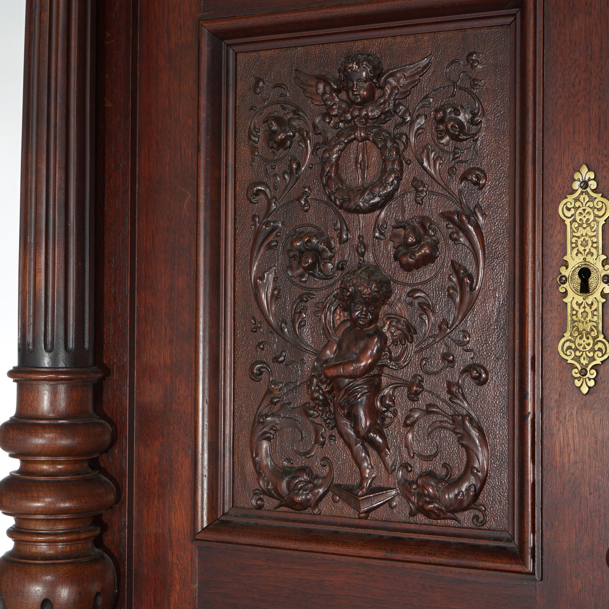 Antique French Renaissance Revival Carved Walnut Marble Top Court Cupboard C1890 For Sale 8