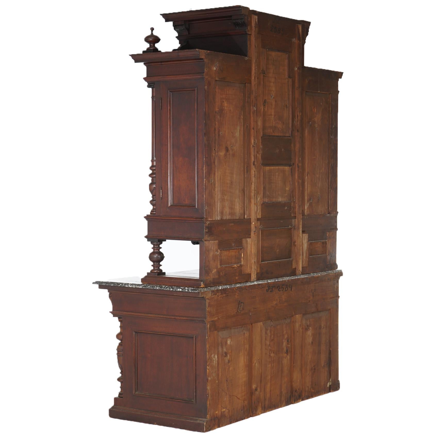 Antique French Renaissance Revival Carved Walnut Marble Top Court Cupboard C1890 For Sale 12