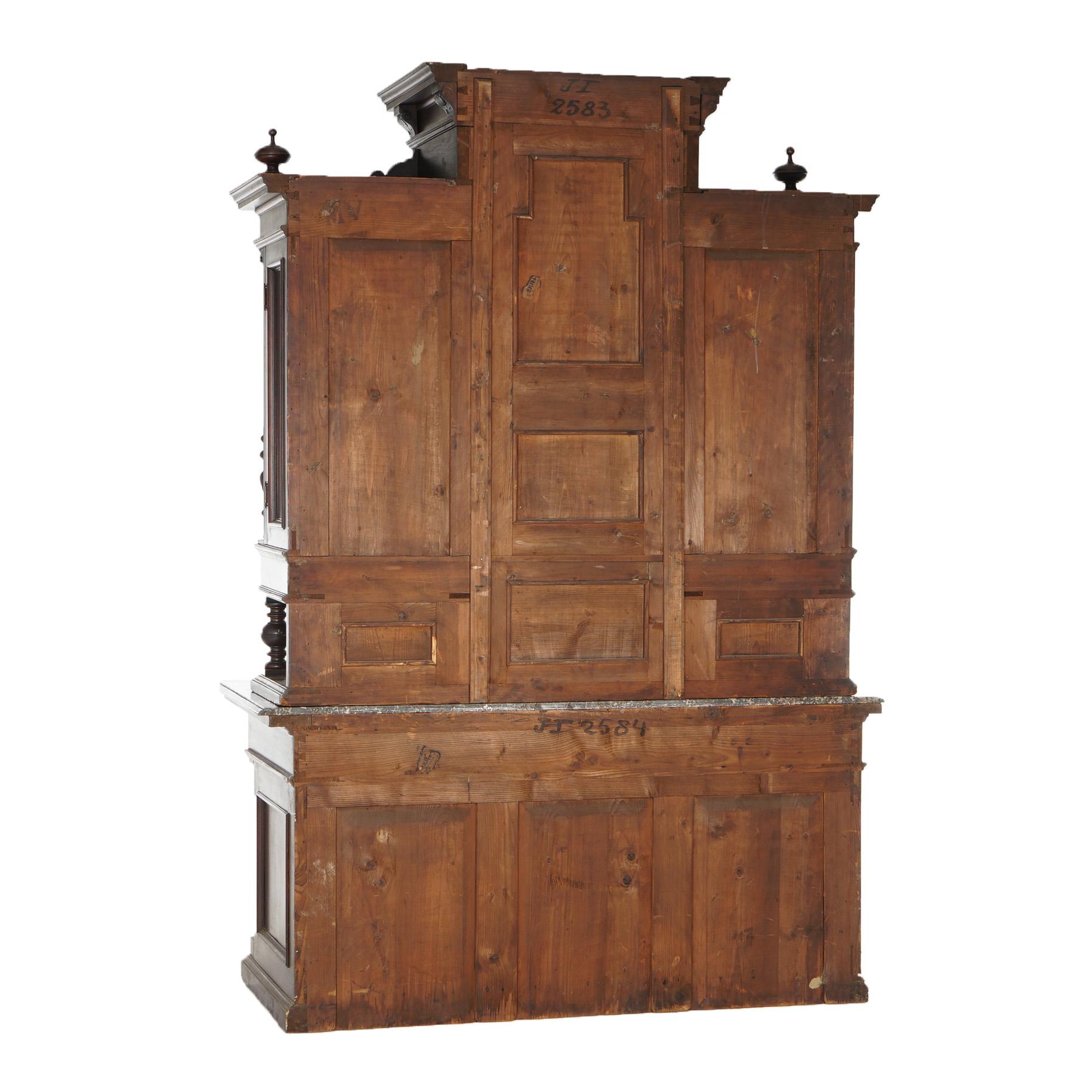 Antique French Renaissance Revival Carved Walnut Marble Top Court Cupboard C1890 For Sale 13