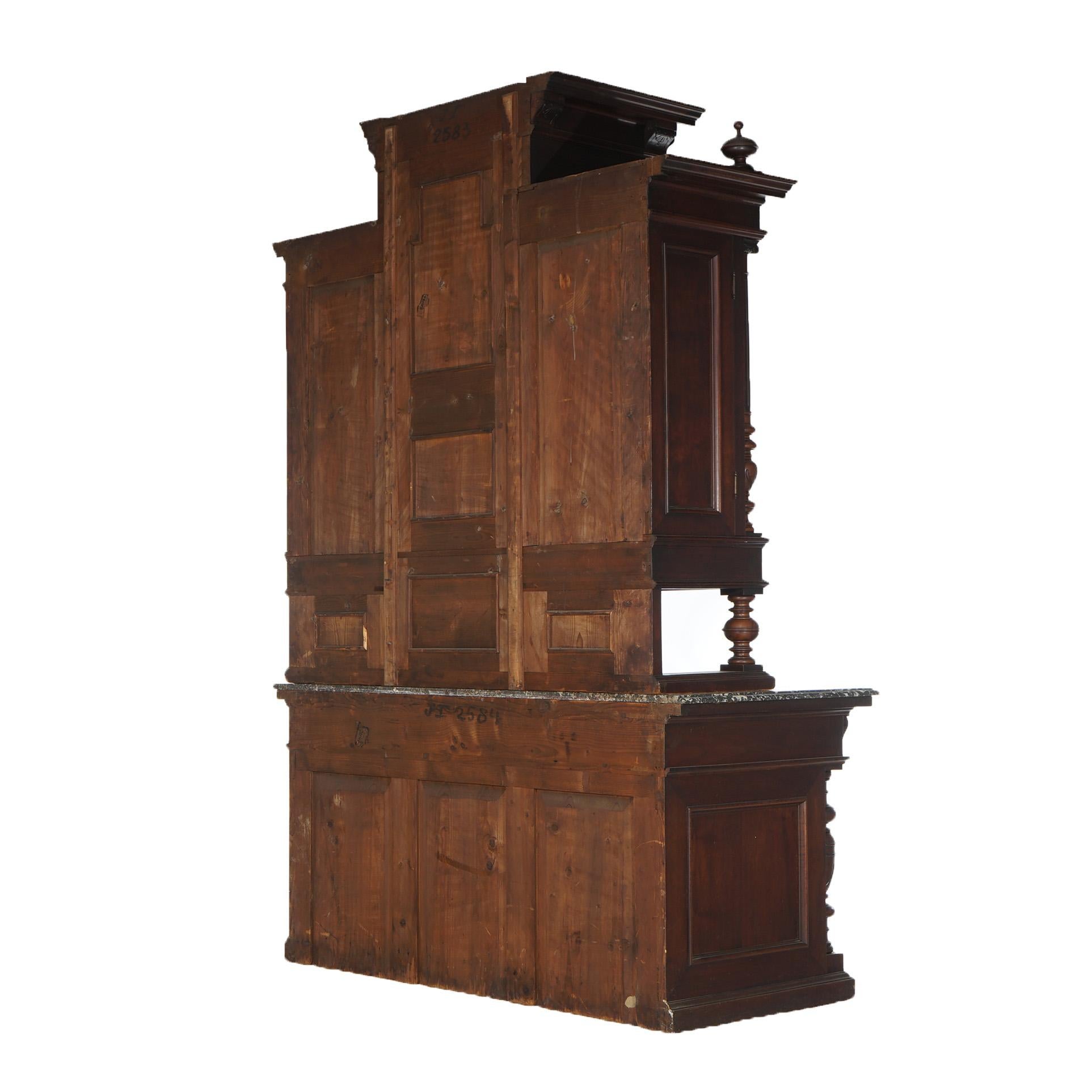 Antique French Renaissance Revival Carved Walnut Marble Top Court Cupboard C1890 For Sale 14