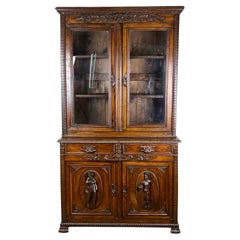 Antique French Renaissance Revival Chestnut Step Back Book Case c. Mid 19th C.