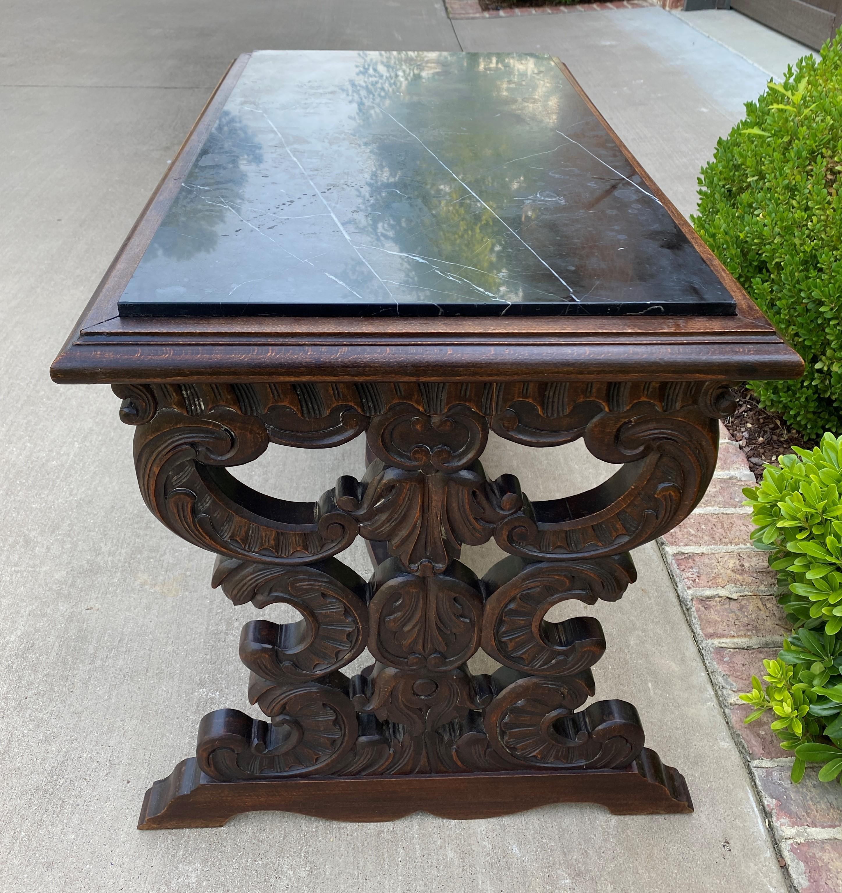 Antique French Renaissance Revival Table à café Banc Canapé Dessus Marbre Oak en vente 3