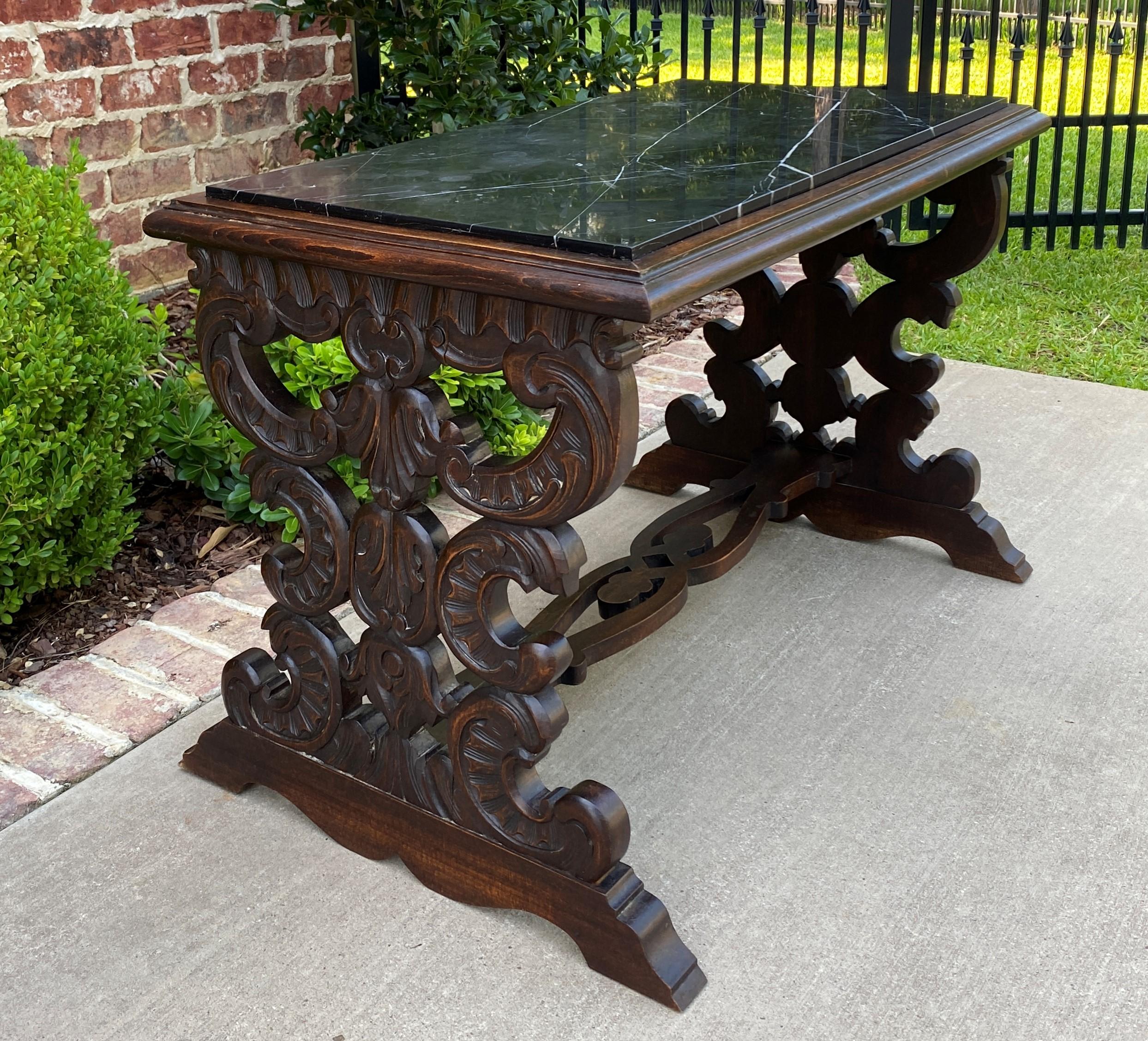 Antique French Renaissance Revival Coffee Table Bench Settee Marble Top Oak For Sale 5