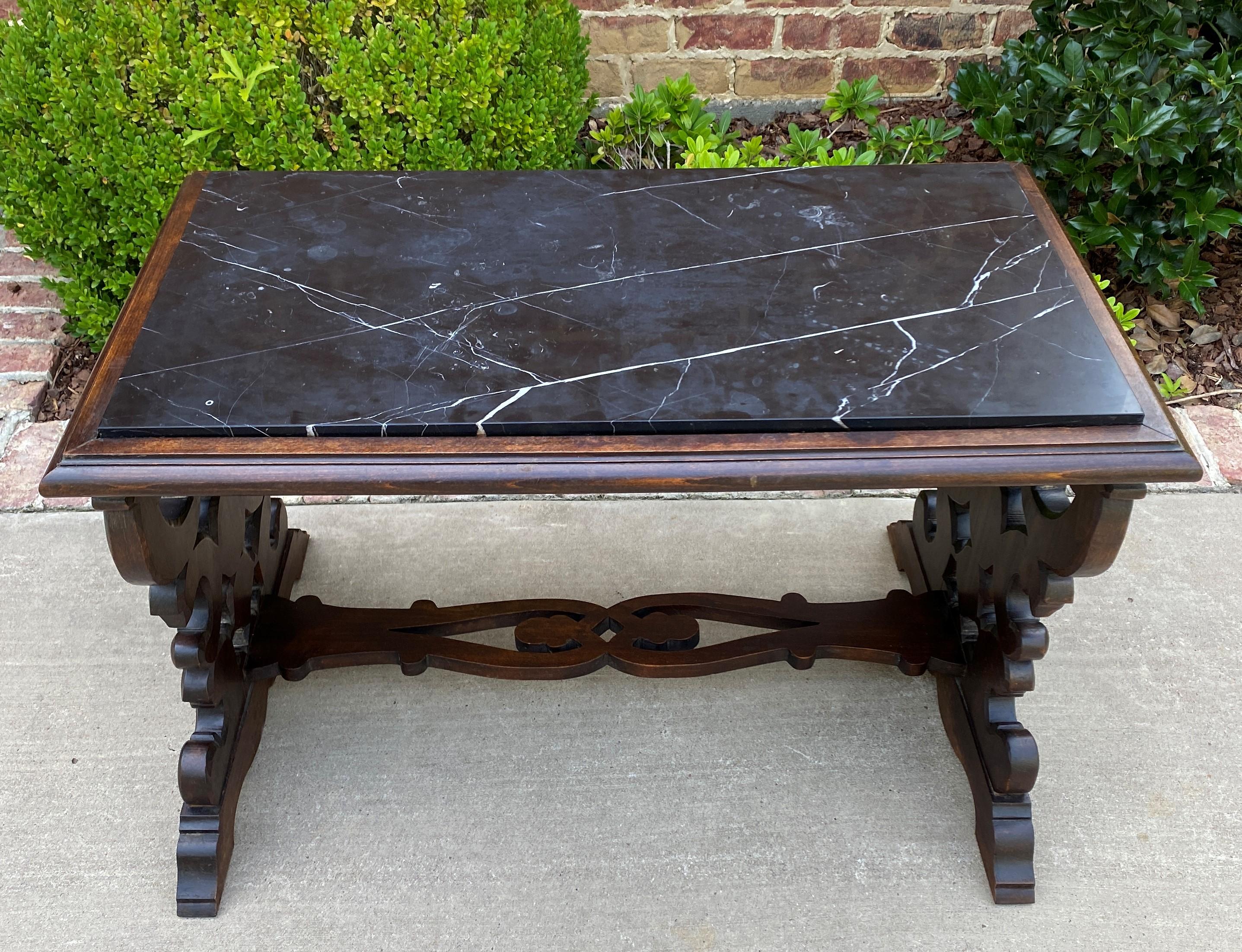 Antique French Renaissance Revival Coffee Table Bench Settee Marble Top Oak For Sale 7