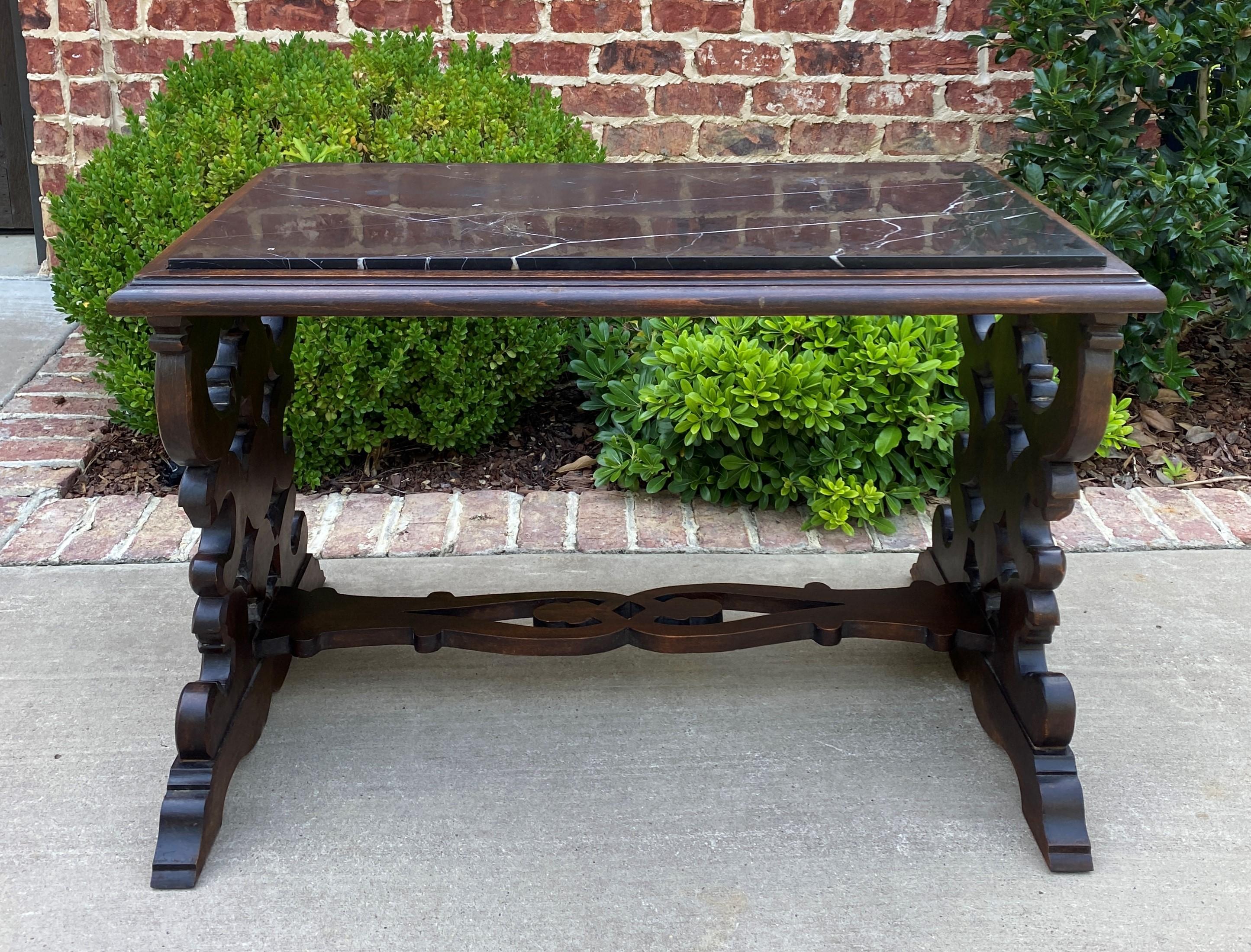 Antique French Renaissance Revival Coffee Table Bench Settee Marble Top Oak For Sale 7