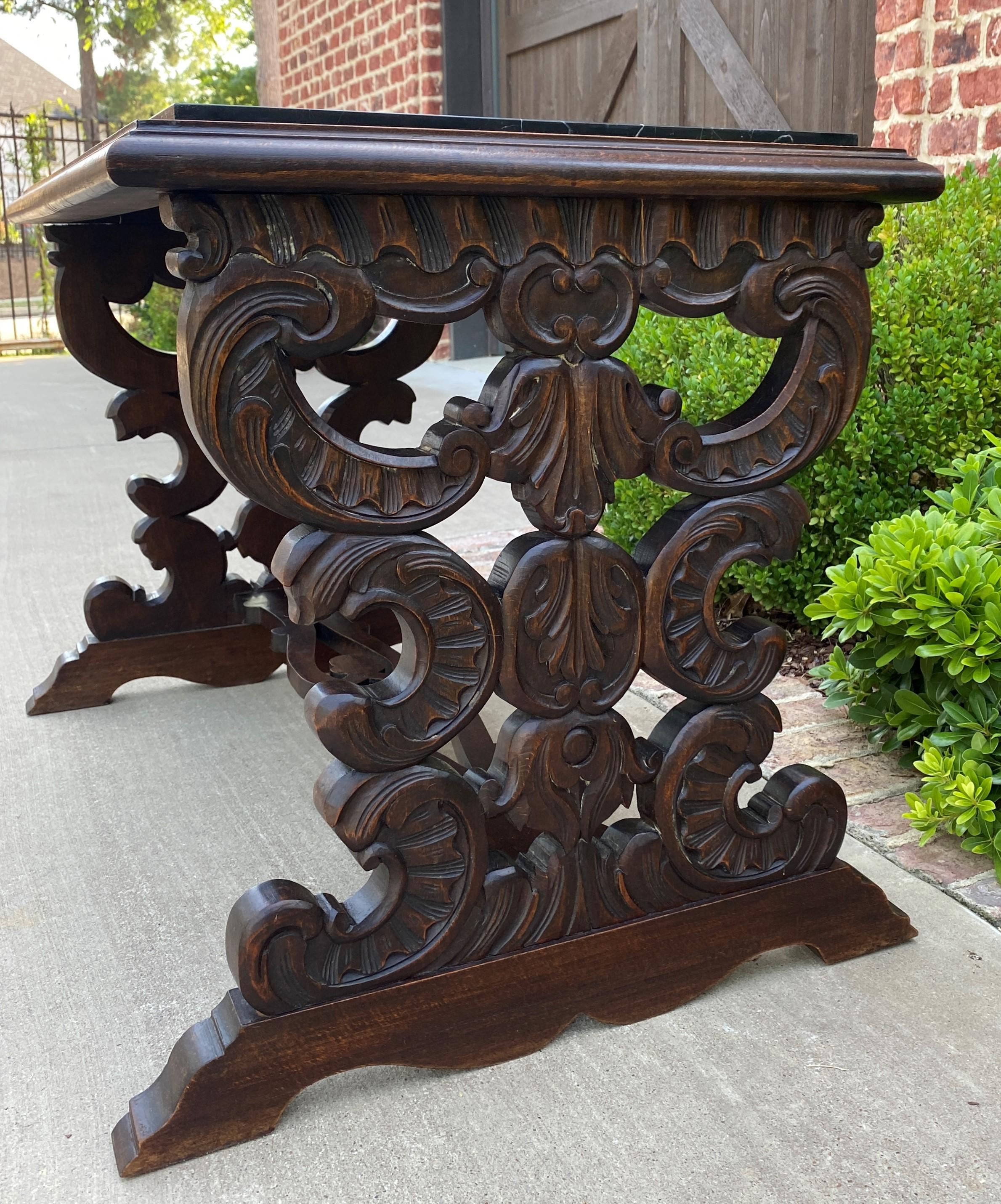 Antique French Renaissance Revival Coffee Table Bench Settee Marble Top Oak In Good Condition For Sale In Tyler, TX