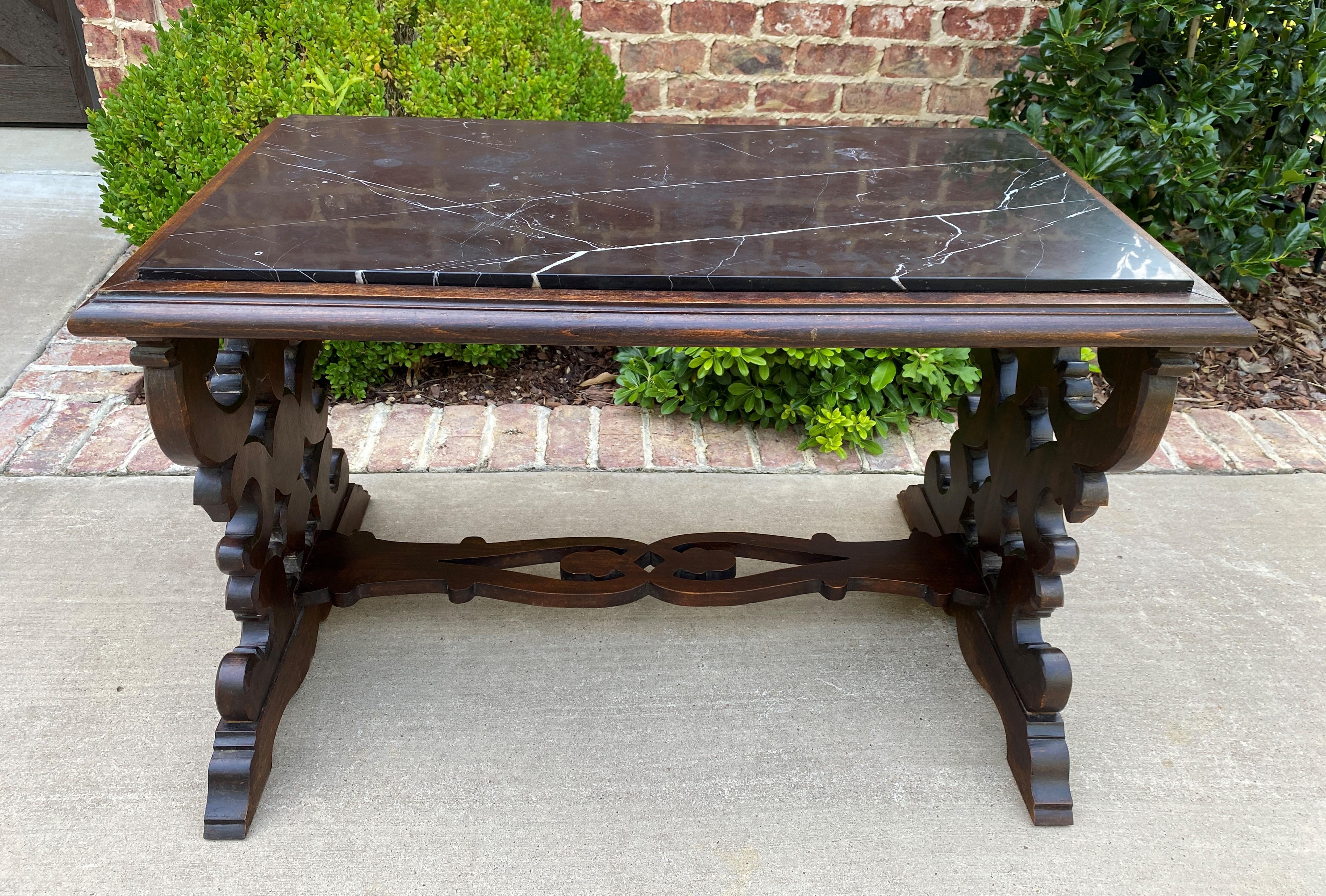 Early 20th Century Antique French Renaissance Revival Coffee Table Bench Settee Marble Top Oak For Sale
