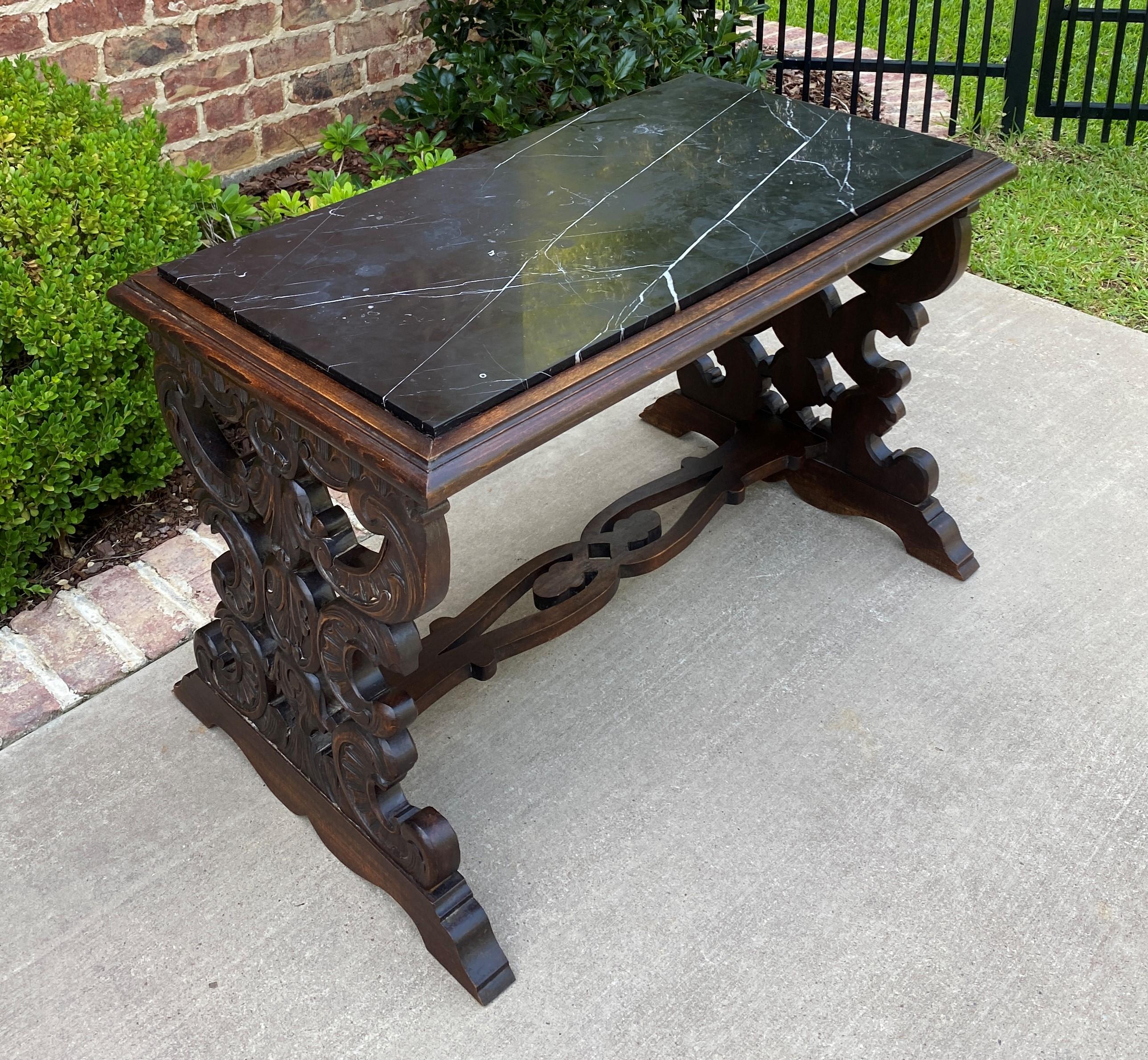 Antique French Renaissance Revival Coffee Table Bench Settee Marble Top Oak For Sale 1