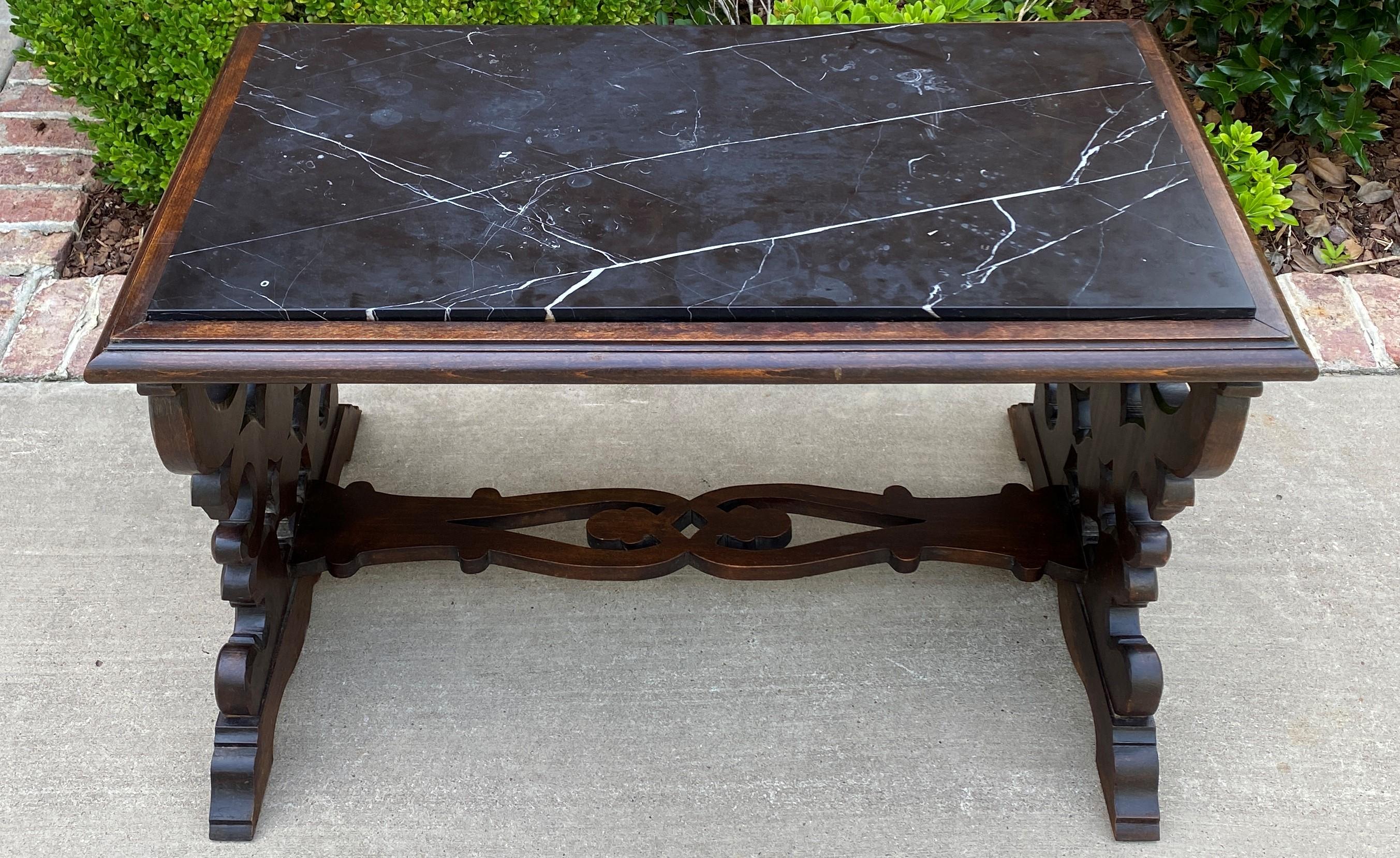 Antique French Renaissance Revival Coffee Table Bench Settee Marble Top Oak For Sale 2