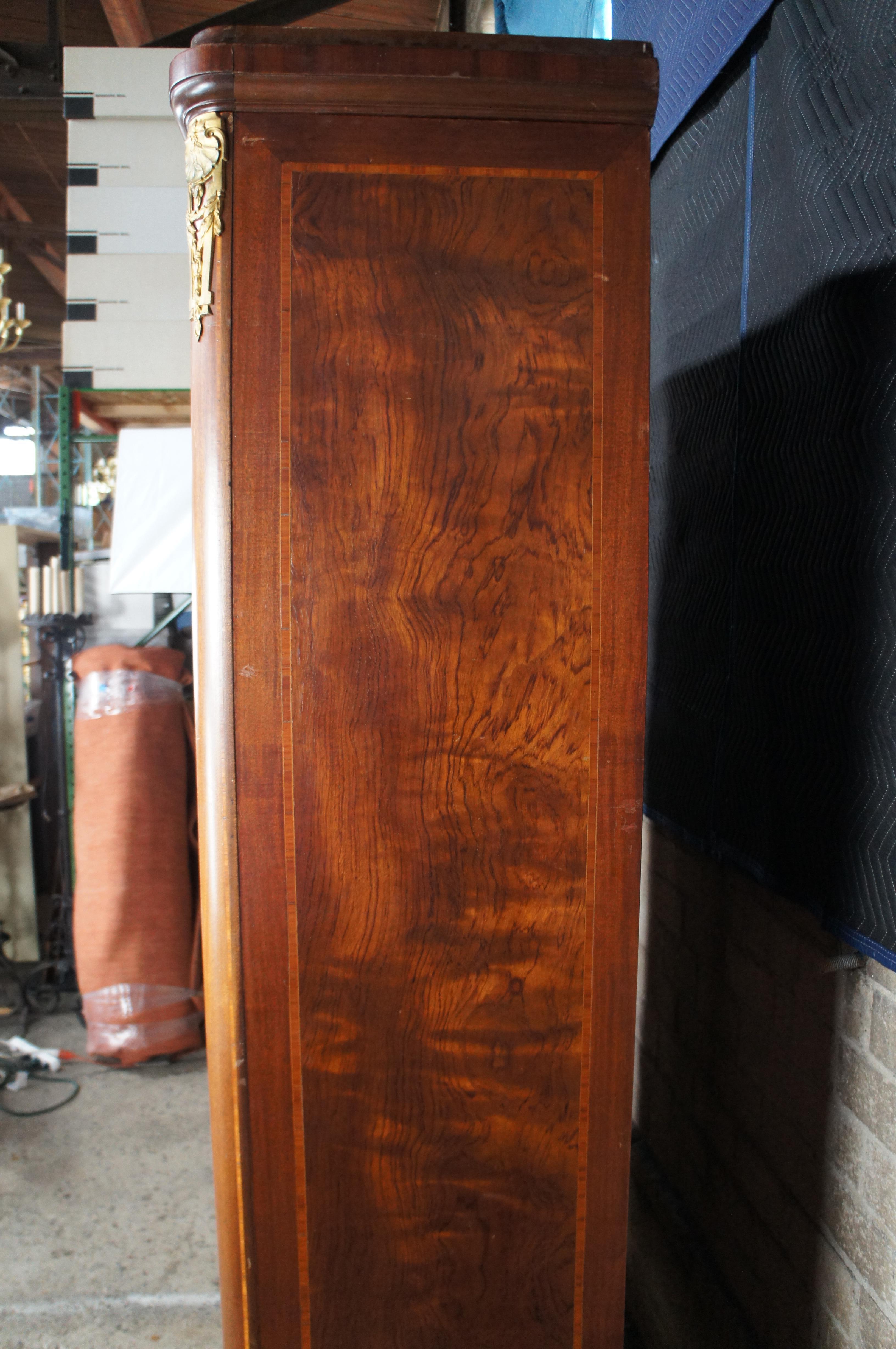 Antique French Renaissance Revival Flame Mahogany Bookcase Display Cabinet 89