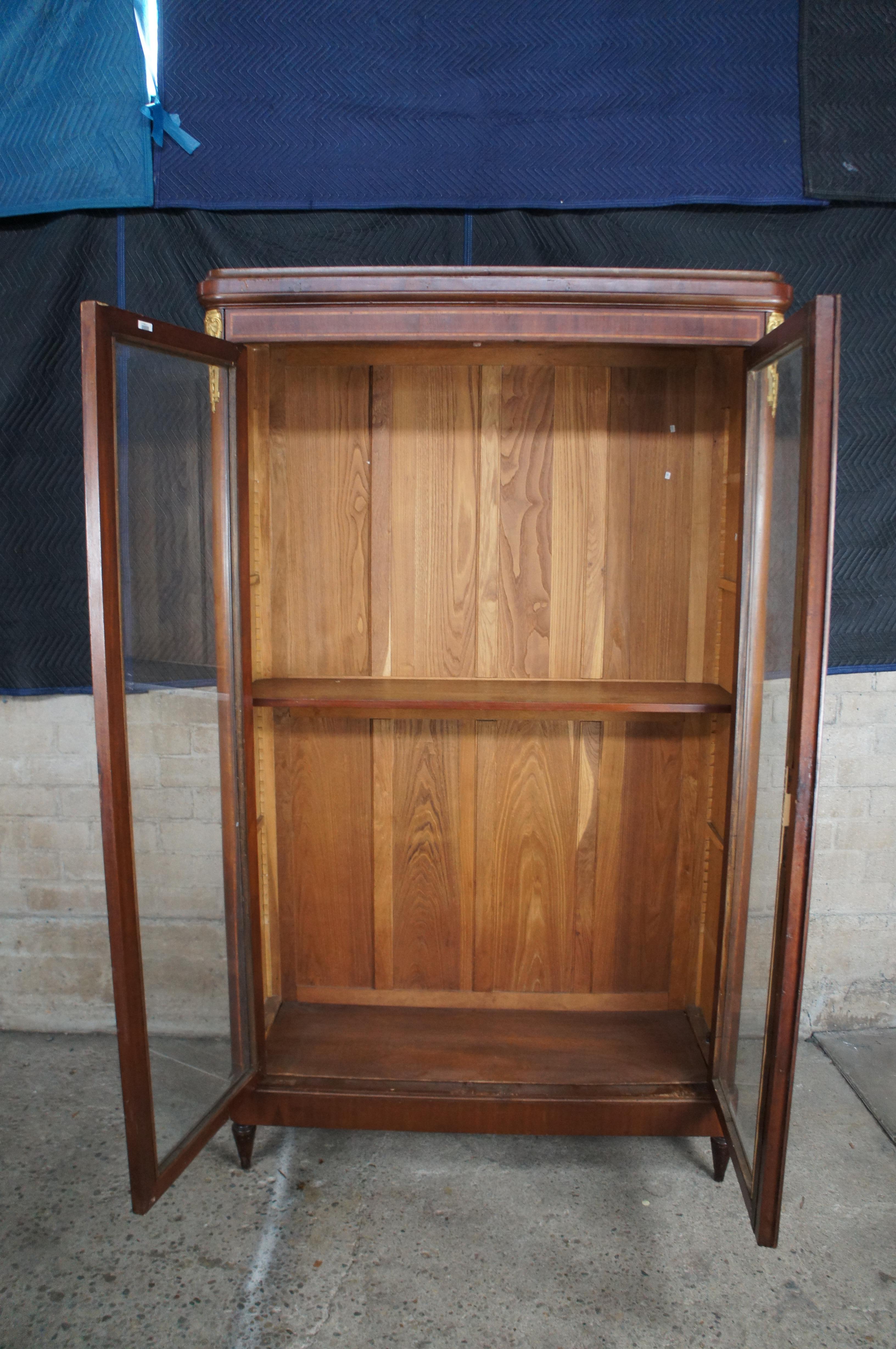 Antique French Renaissance Revival Flame Mahogany Bookcase Display Cabinet 89