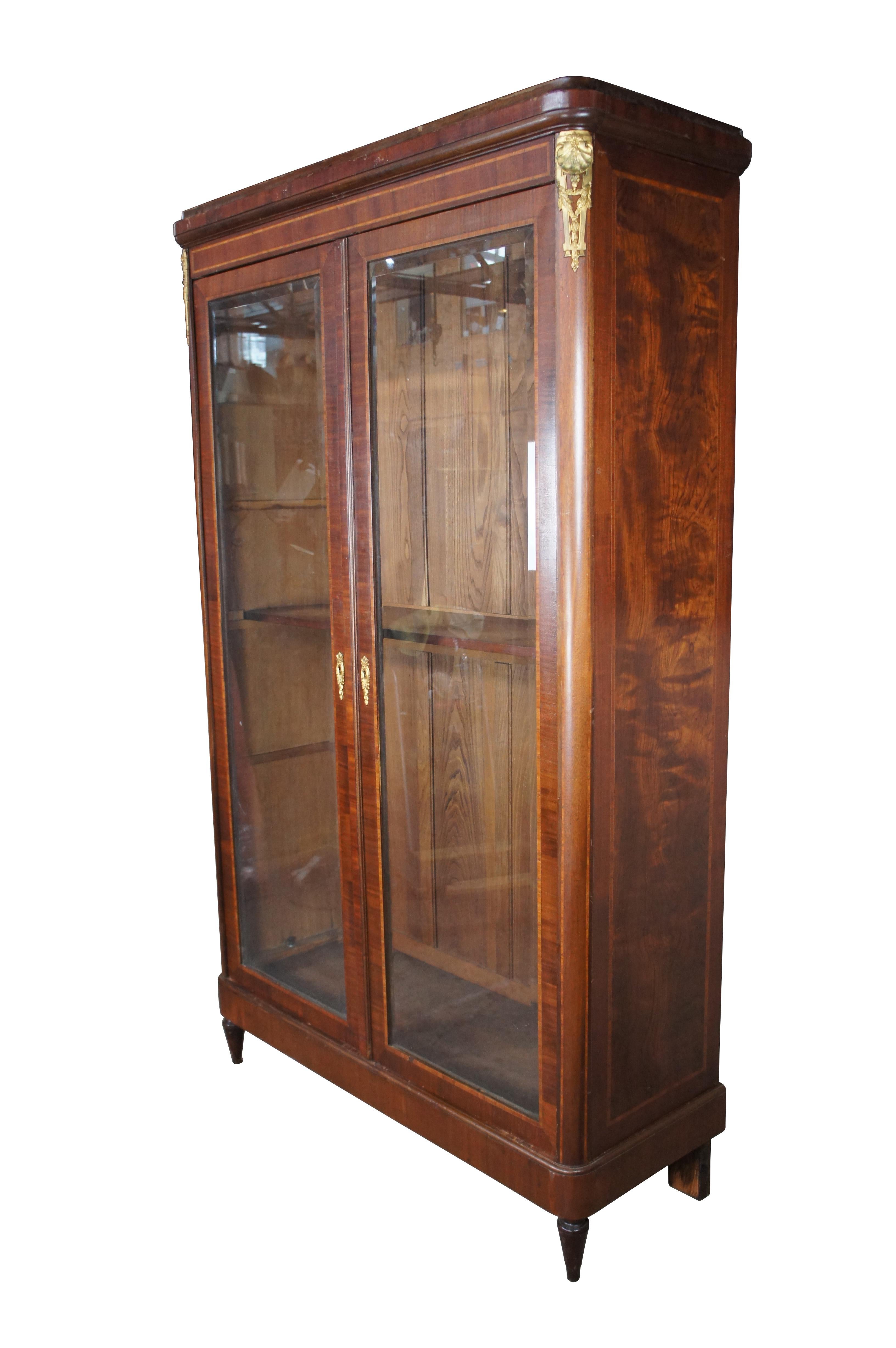 Antique French Renaissance Revival Flame Mahogany Bookcase Display Cabinet 89